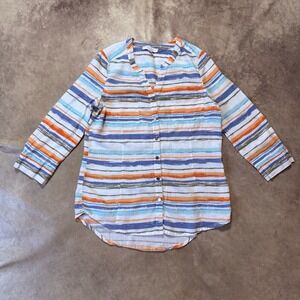 Coral‎ Bay Shirt Womens Size S Multicolor Striped Linen Blend Beach Blouse